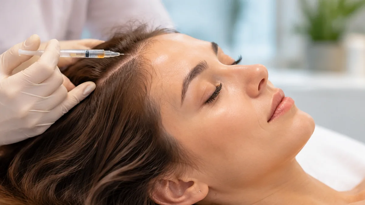 Eksozomlar ile Androgenetik Alopesi Tedavi Edilebilir mi? Androgenetik alopesi nedeniyle tepe bölgesinde oluşan saç seyrelmesinin klinik muayenede incelenmesi.